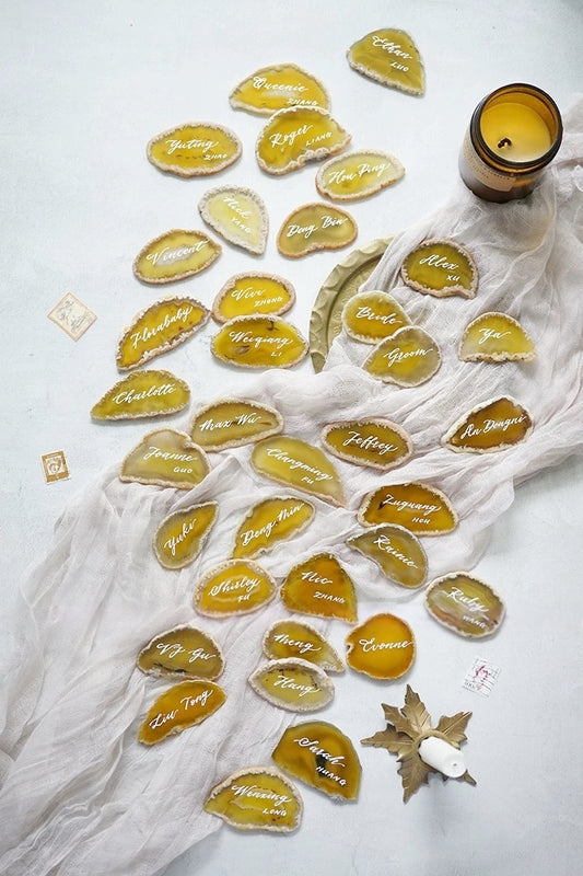Agate Slice with Calligraphy : Natural Stone Place Cards (2.5-3.5")