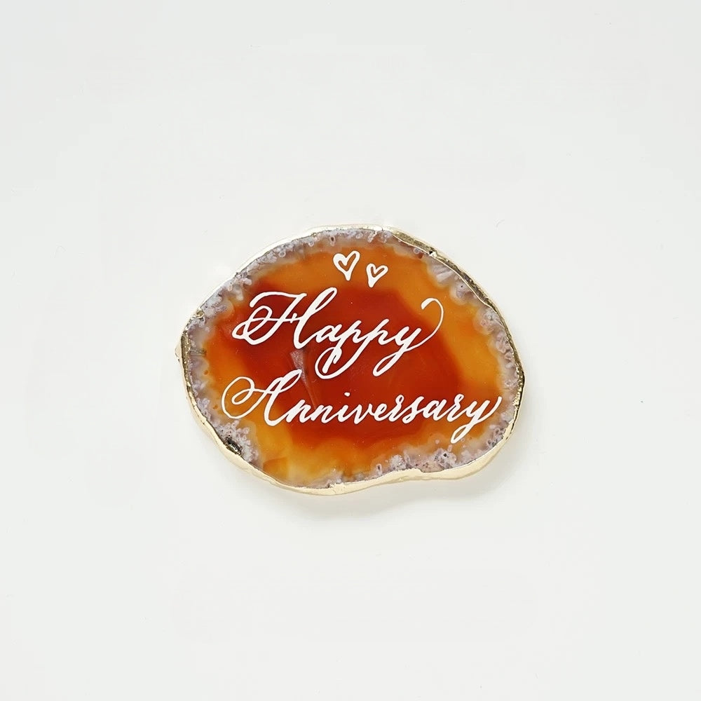 Orange Gold Plated Edge Agate Slice: Natural Stone Place Cards (2.5-3.5")
