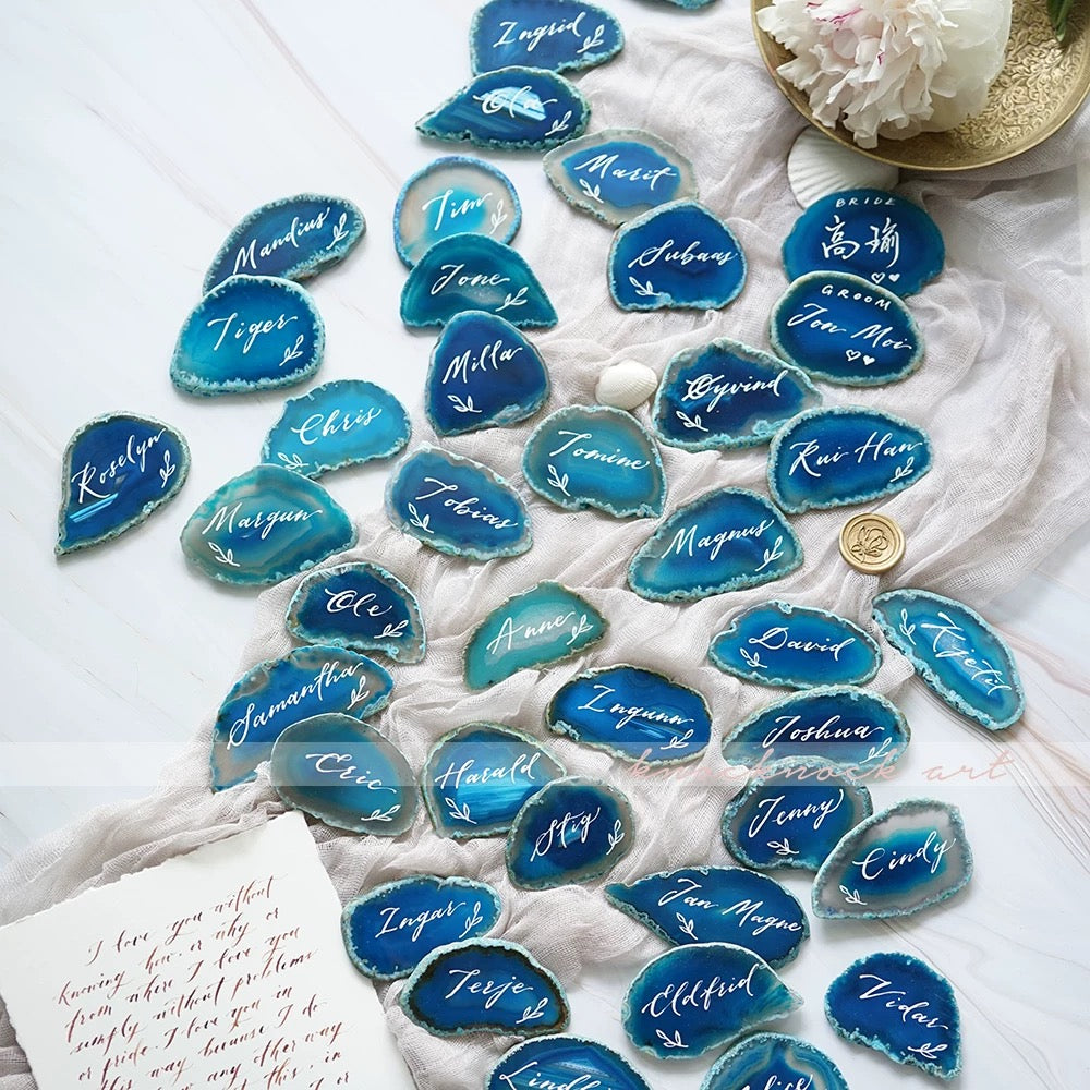 2.5"-3.5" Blue Agate Slices for DIY Calligraphy & Crafts Wedding Place Cards