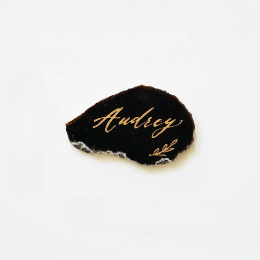 Black Gold Plated Edge Agate Slice: Natural Stone Place Cards (2.5-3.5")