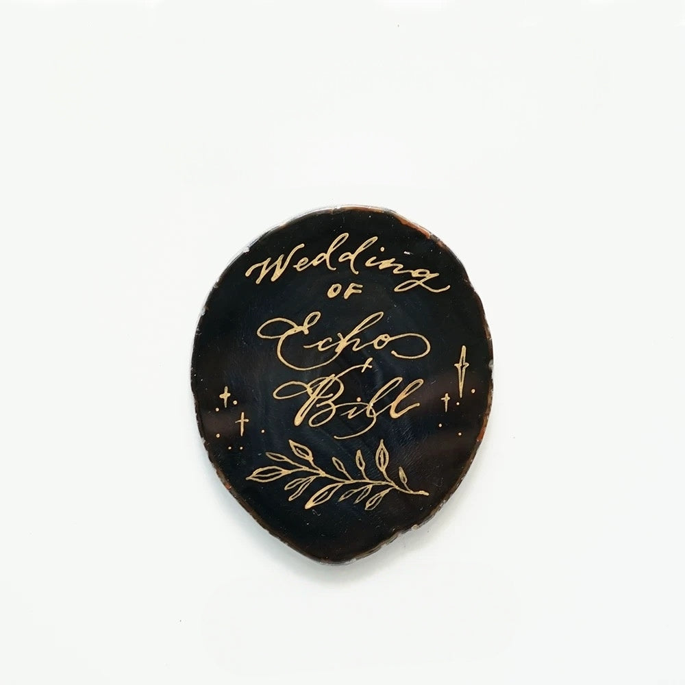 Black Gold Plated Edge Agate Slice: Natural Stone Place Cards (2.5-3.5")