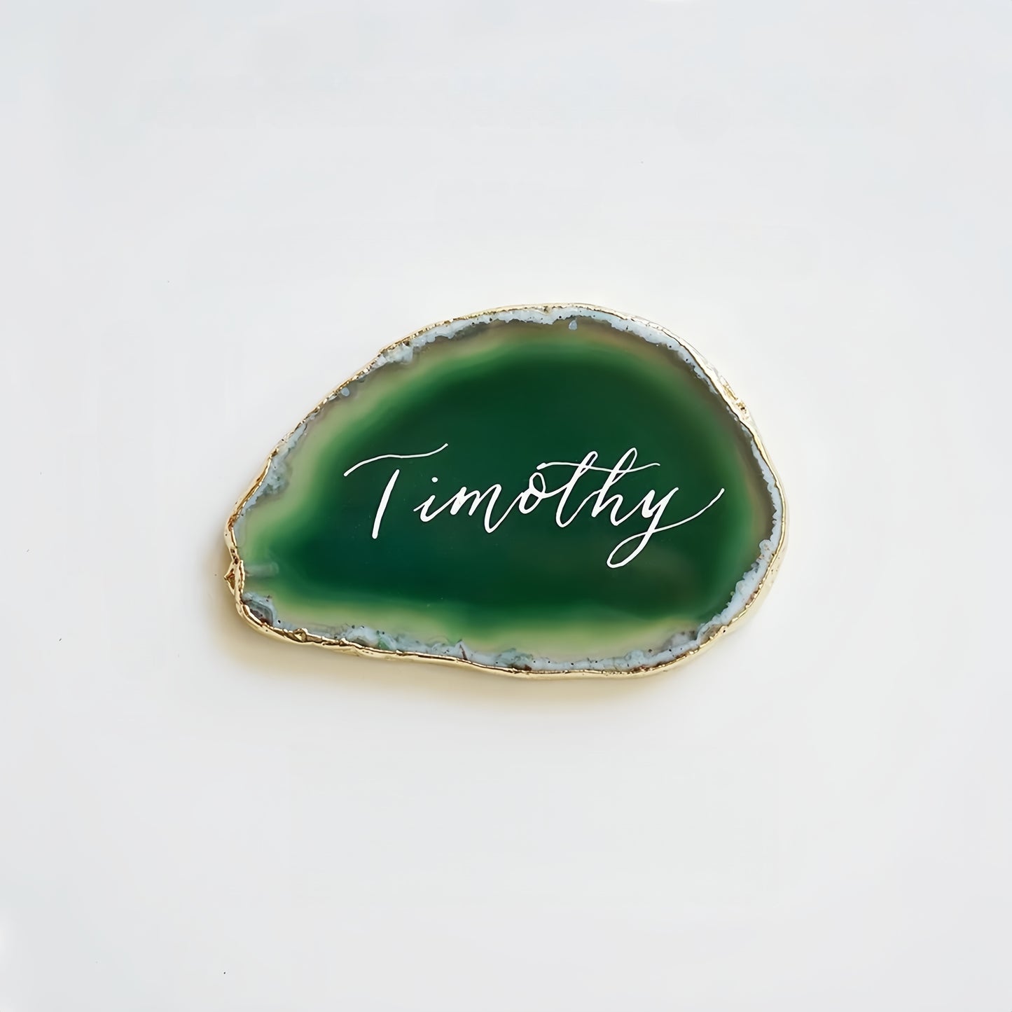 Green Gold Plated Edge Agate Slice: Natural Stone Place Cards (2.5-3.5")