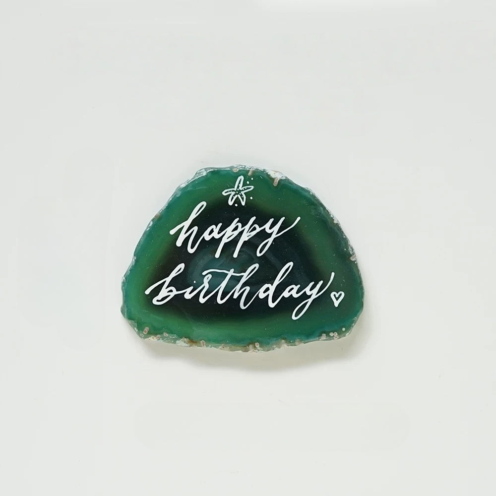 Green Gold Plated Edge Agate Slice: Natural Stone Place Cards (2.5-3.5")