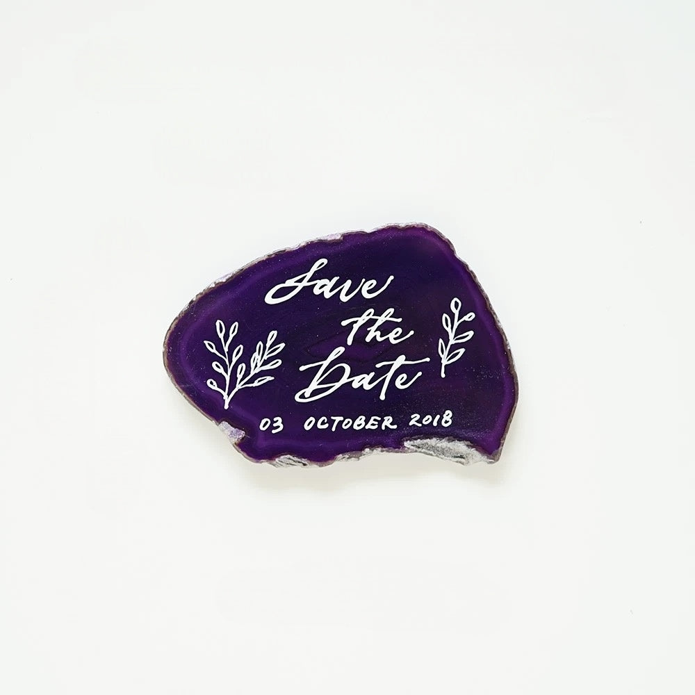 Purple Gold Plated Edge Agate Slice: Natural Stone Place Cards (2.5-3.5")