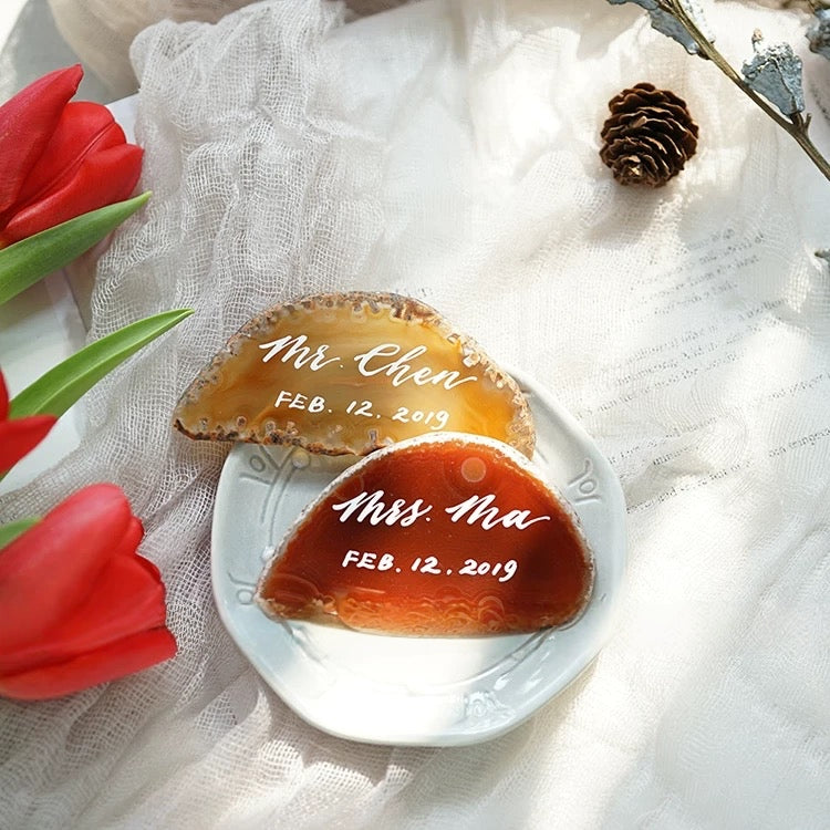 Orange Gold Plated Edge Agate Slice: Natural Stone Place Cards (2.5-3.5")