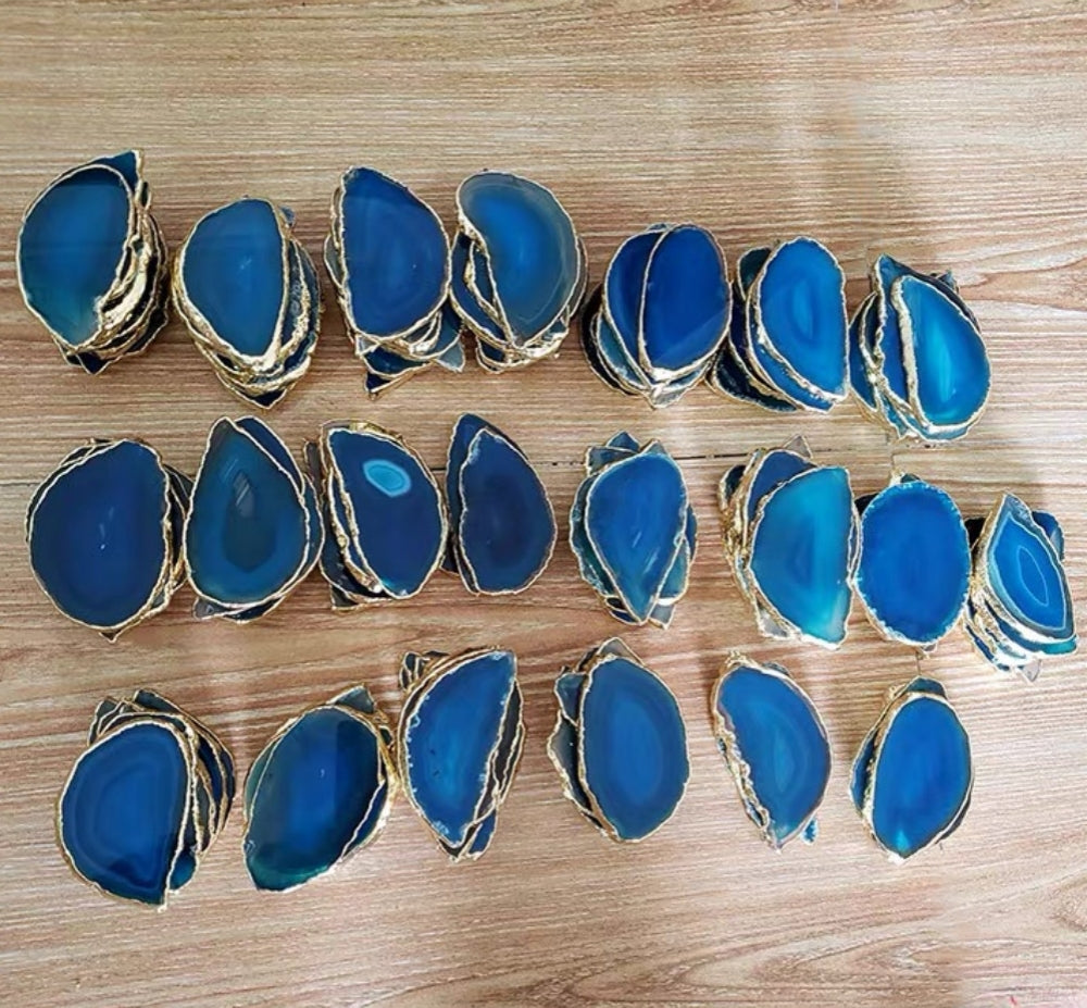2.5"-3.5" Blue Agate Slices for DIY Calligraphy & Crafts Wedding Place Cards