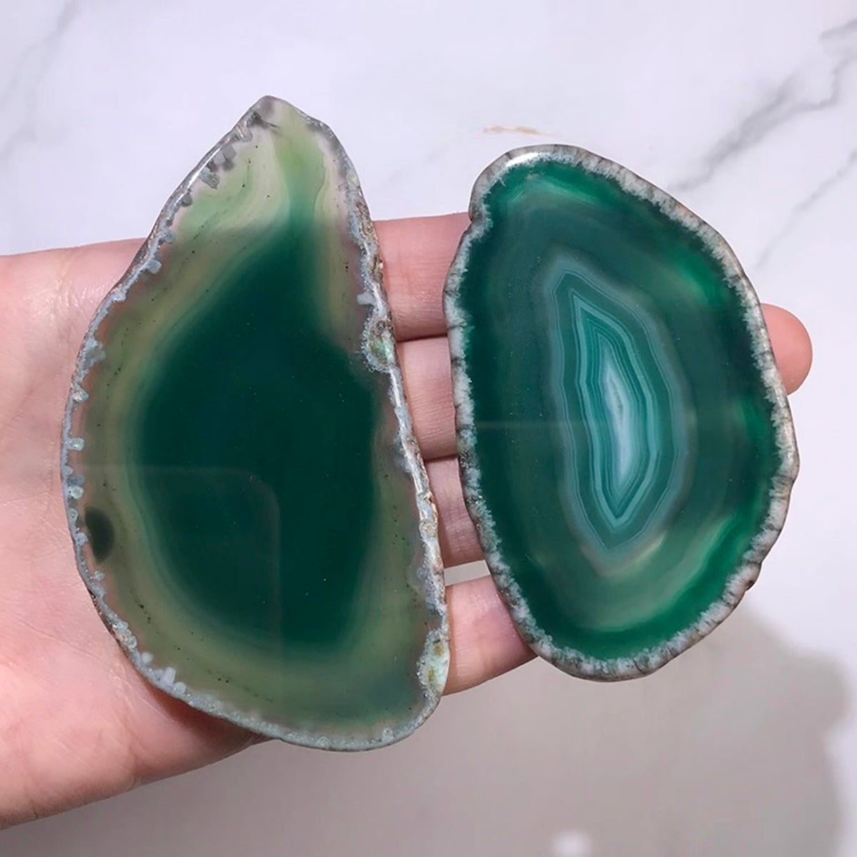 2.5"-3.5" Green Agate Slices for DIY Calligraphy & Crafts Wedding Place Cards