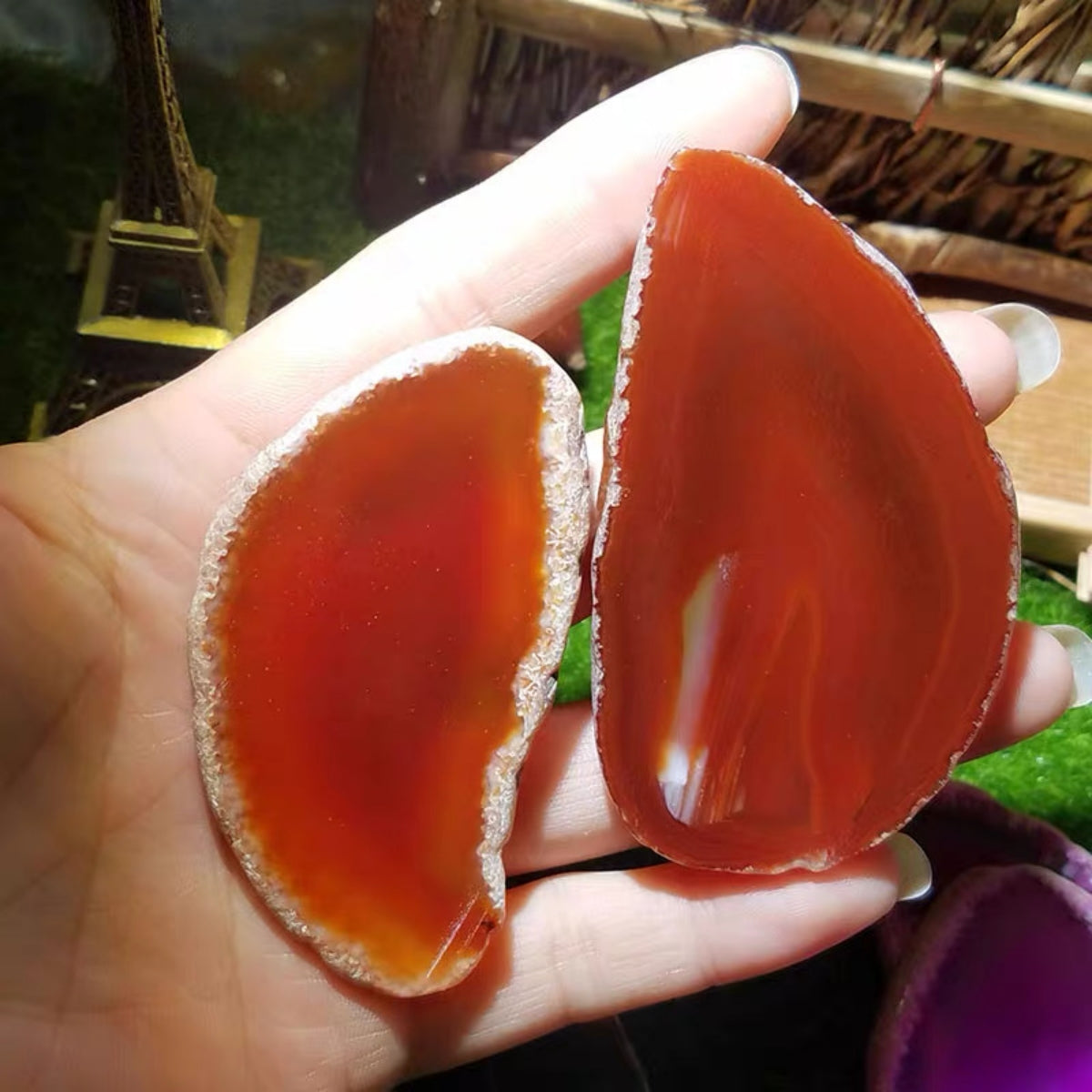 2.5"-3.5" Orange Red Agate Slices for DIY Calligraphy & Crafts Wedding Place Cards