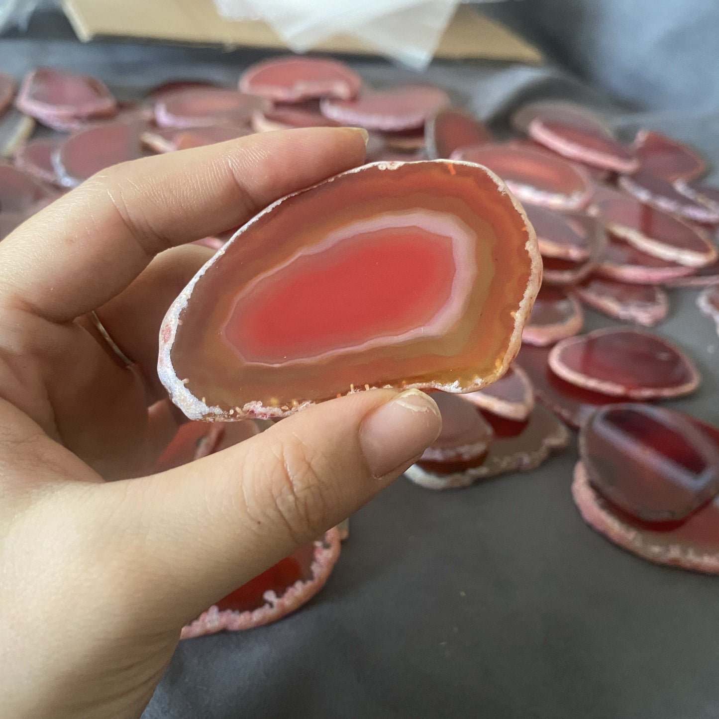 2.5"-3.5" Orange Red Agate Slices for DIY Calligraphy & Crafts Wedding Place Cards