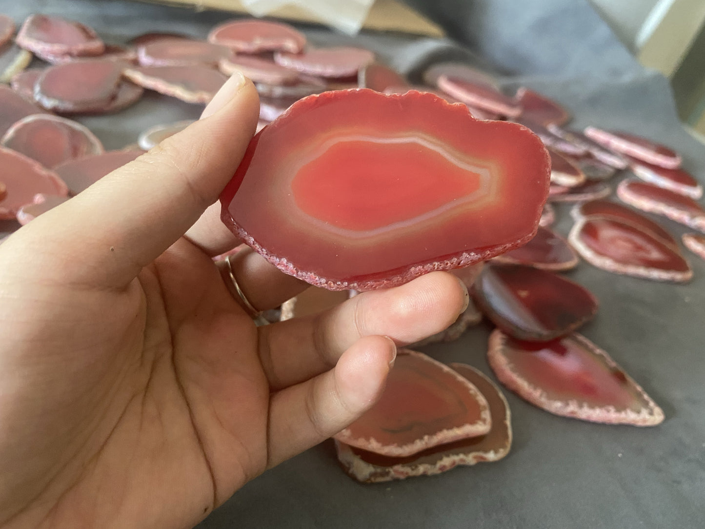 2.5"-3.5" Orange Red Agate Slices for DIY Calligraphy & Crafts Wedding Place Cards