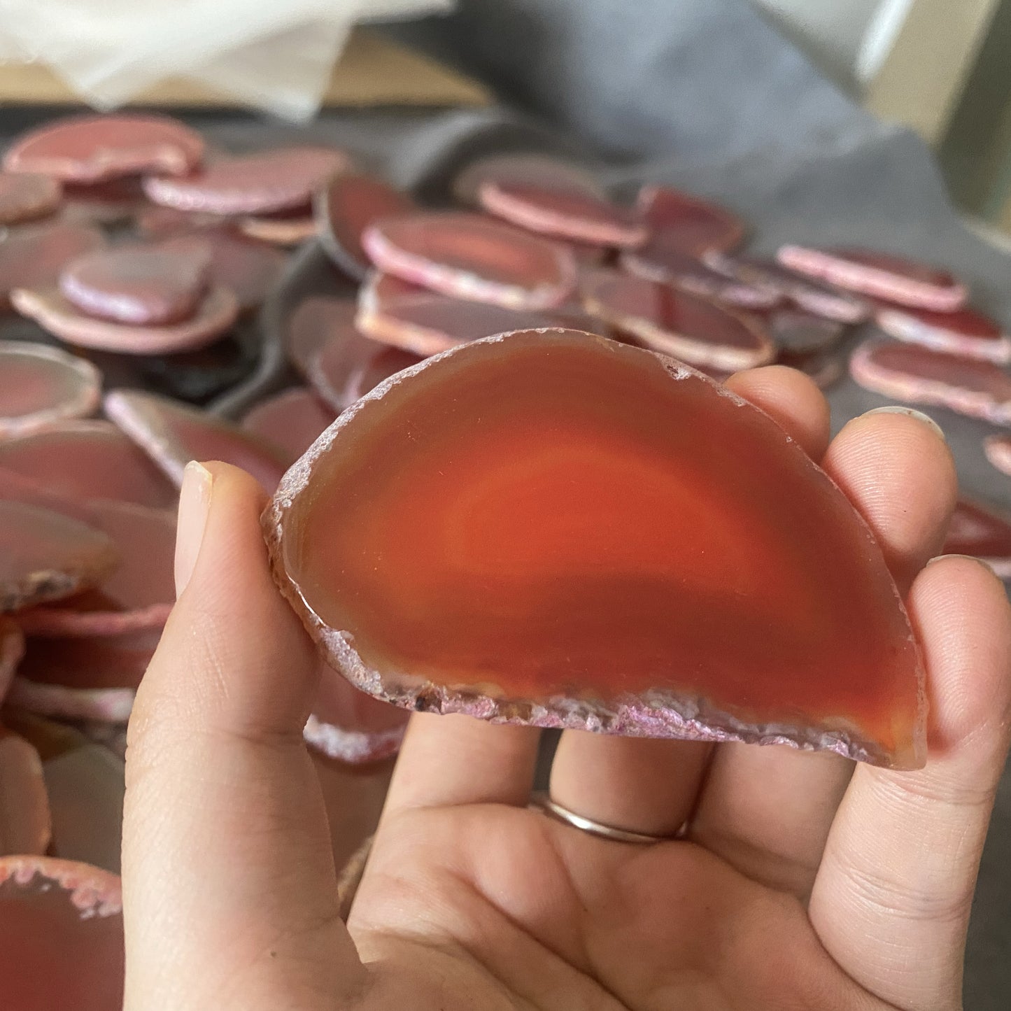 2.5"-3.5" Orange Red Agate Slices for DIY Calligraphy & Crafts Wedding Place Cards