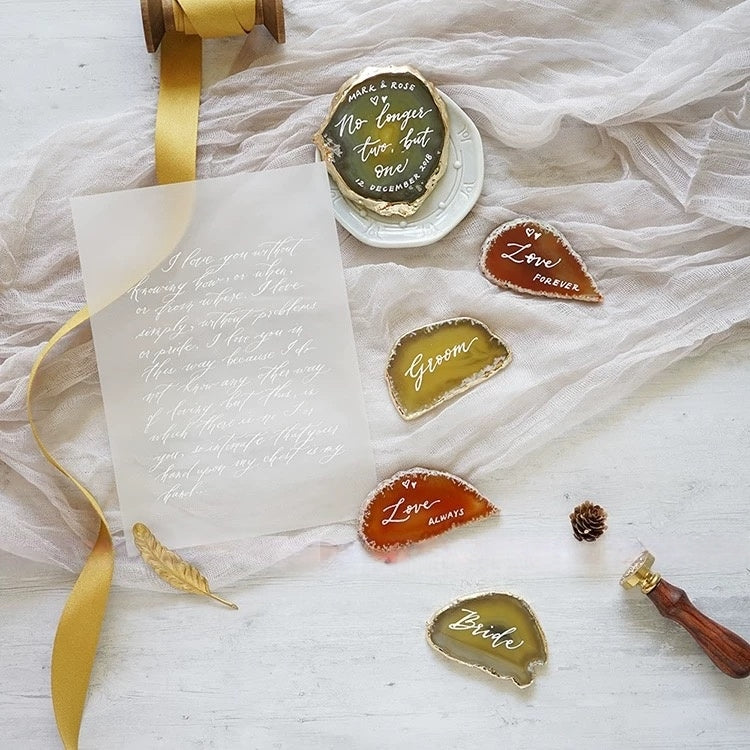 Orange Gold Plated Edge Agate Slice: Natural Stone Place Cards (2.5-3.5")
