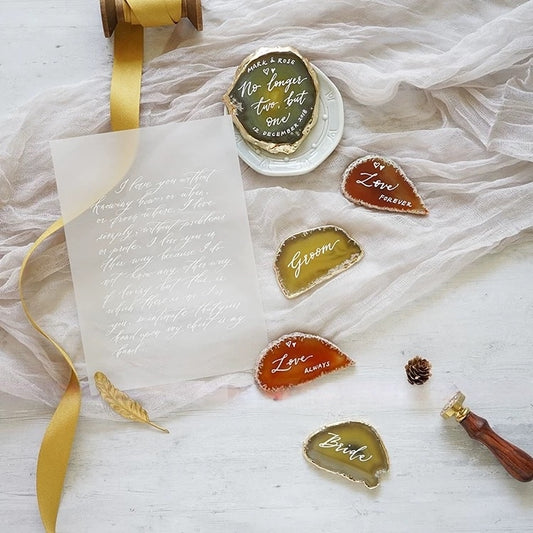 Orange Gold Plated Edge Agate Slice: Natural Stone Place Cards (2.5-3.5")