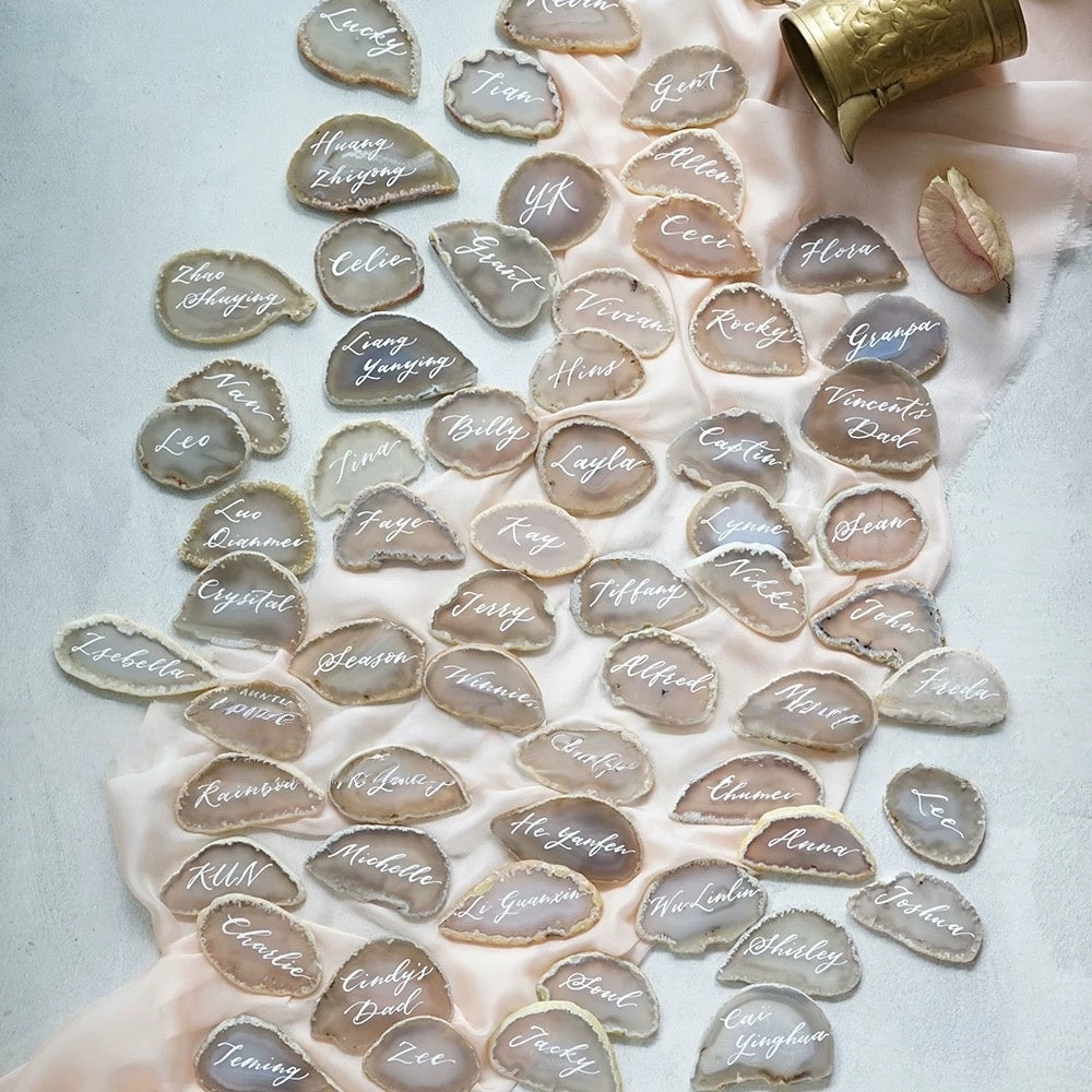 Agate Slice with Calligraphy : Natural Stone Place Cards (2.5-3.5")
