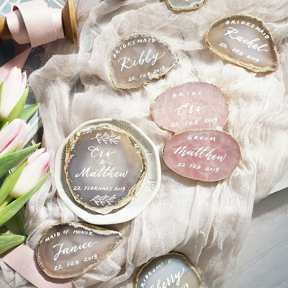 Agate Slice with Calligraphy : Natural Stone Place Cards (2.5-3.5")