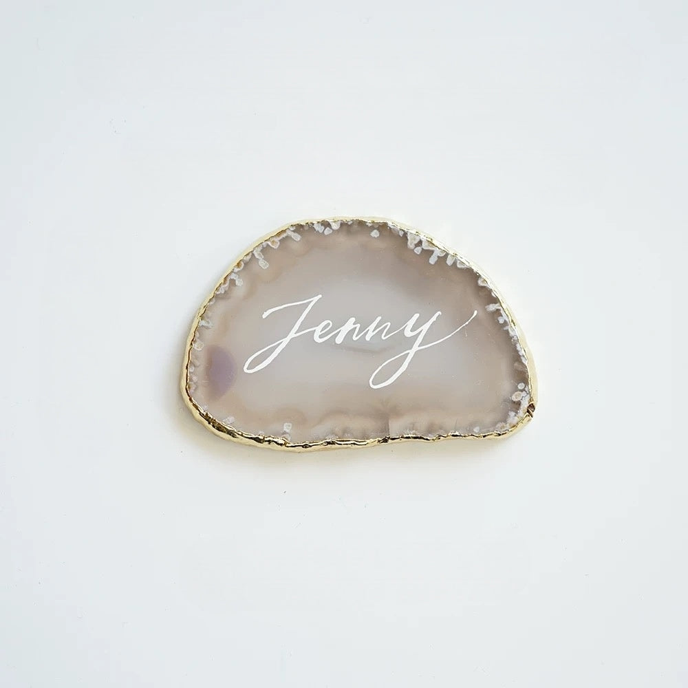 Agate Slice with Calligraphy : Natural Stone Place Cards (2.5-3.5")
