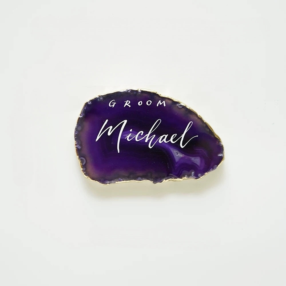 Purple Gold Plated Edge Agate Slice: Natural Stone Place Cards (2.5-3.5")
