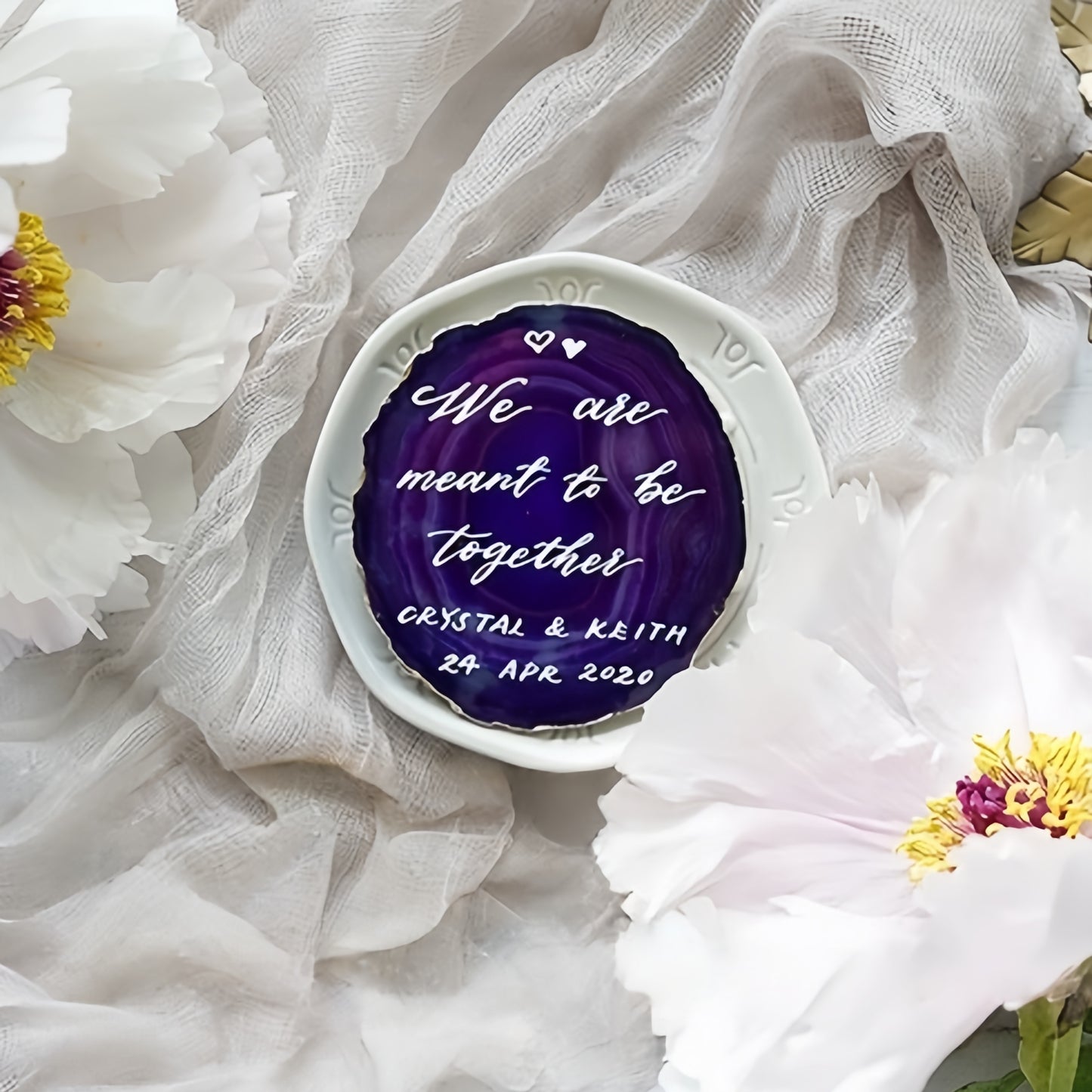 Purple Gold Plated Edge Agate Slice: Natural Stone Place Cards (2.5-3.5")