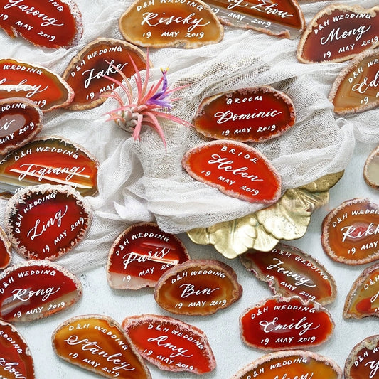 Orange Gold Plated Edge Agate Slice: Natural Stone Place Cards (2.5-3.5")