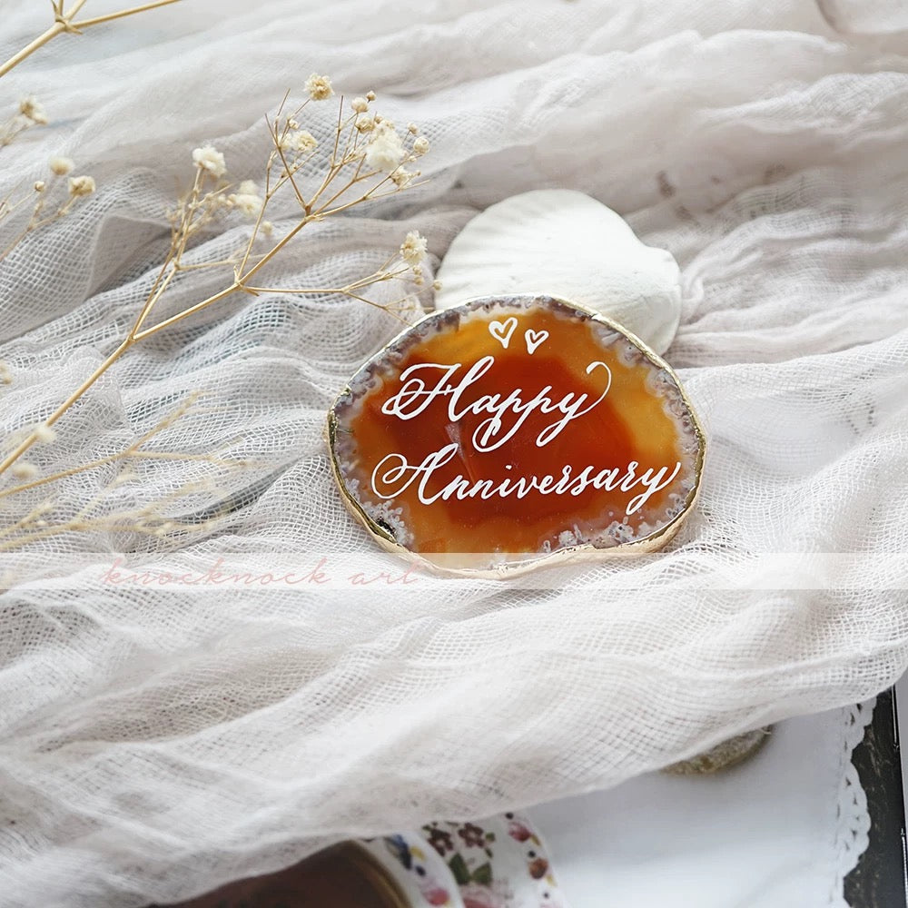 Orange Gold Plated Edge Agate Slice: Natural Stone Place Cards (2.5-3.5")