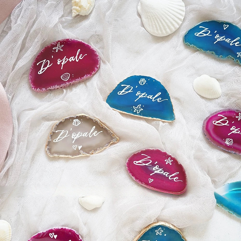 Pink Gold Plated Edge Agate Slice: Natural Stone Place Cards (2.5-3.5")