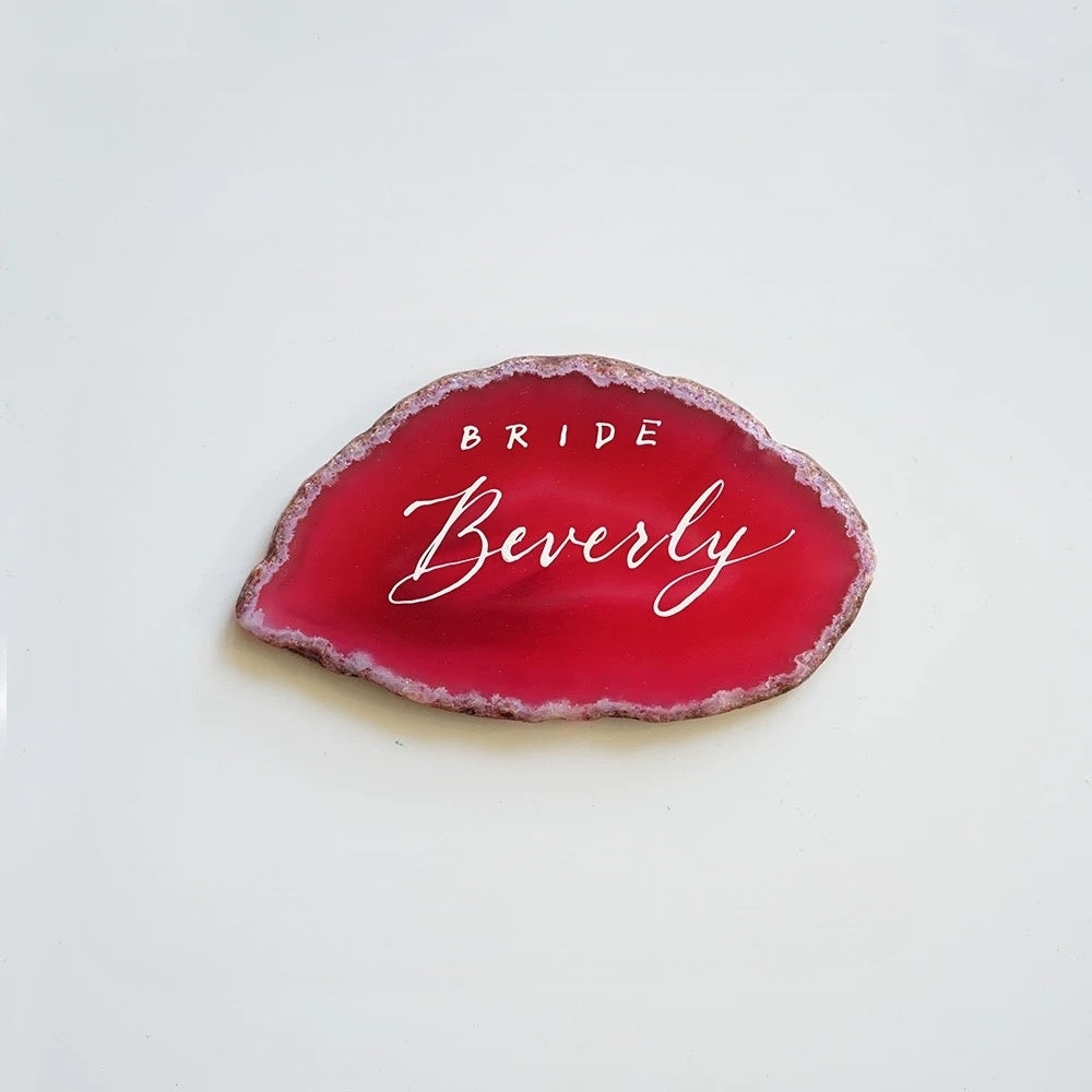 Pink Gold Plated Edge Agate Slice: Natural Stone Place Cards (2.5-3.5")