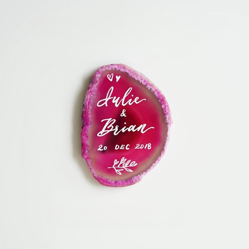 Pink Gold Plated Edge Agate Slice: Natural Stone Place Cards (2.5-3.5")