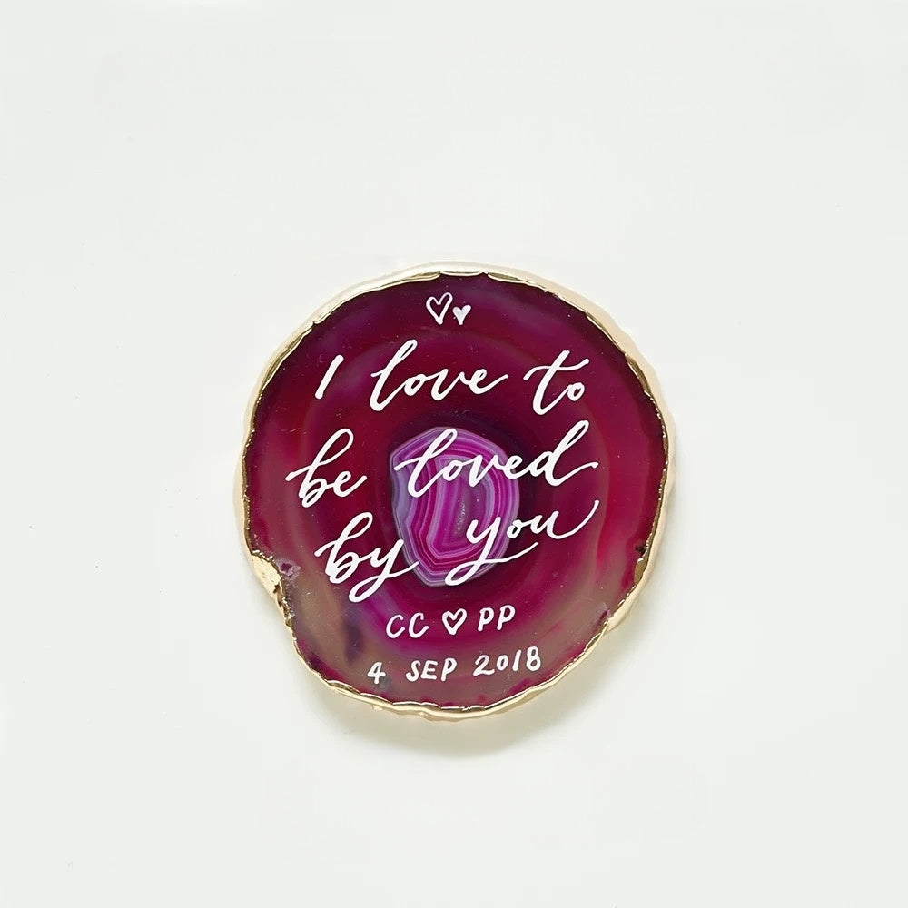 Pink Gold Plated Edge Agate Slice: Natural Stone Place Cards (2.5-3.5")
