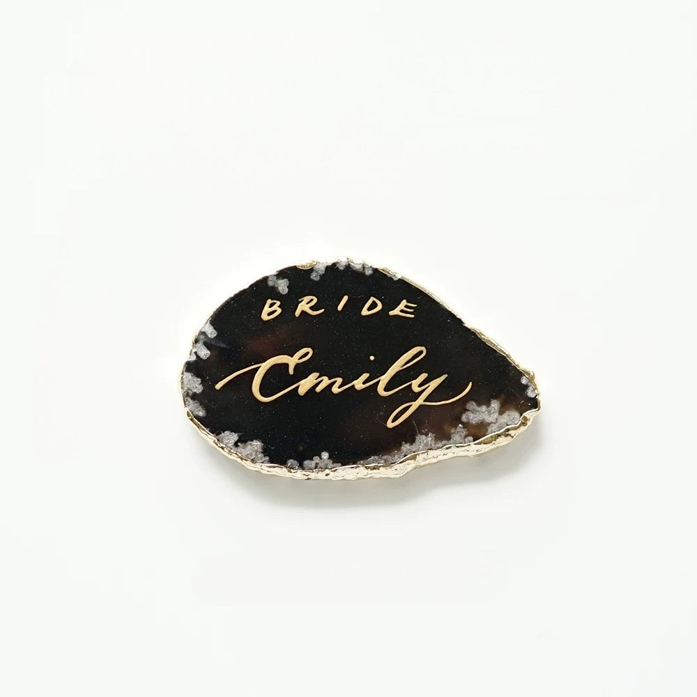 Black Gold Plated Edge Agate Slice: Natural Stone Place Cards (2.5-3.5")