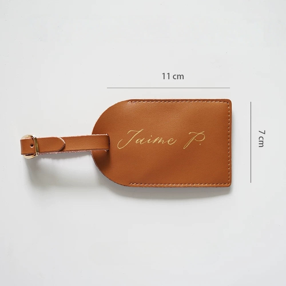 Personalized Genuine Leather Luggage Tag with Custom Handwritten Calligraphy | Travel Gift & Bridesmaid Favor
