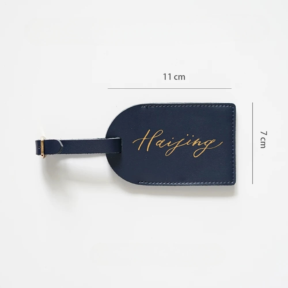 Personalized Genuine Leather Luggage Tag with Custom Handwritten Calligraphy | Travel Gift & Bridesmaid Favor