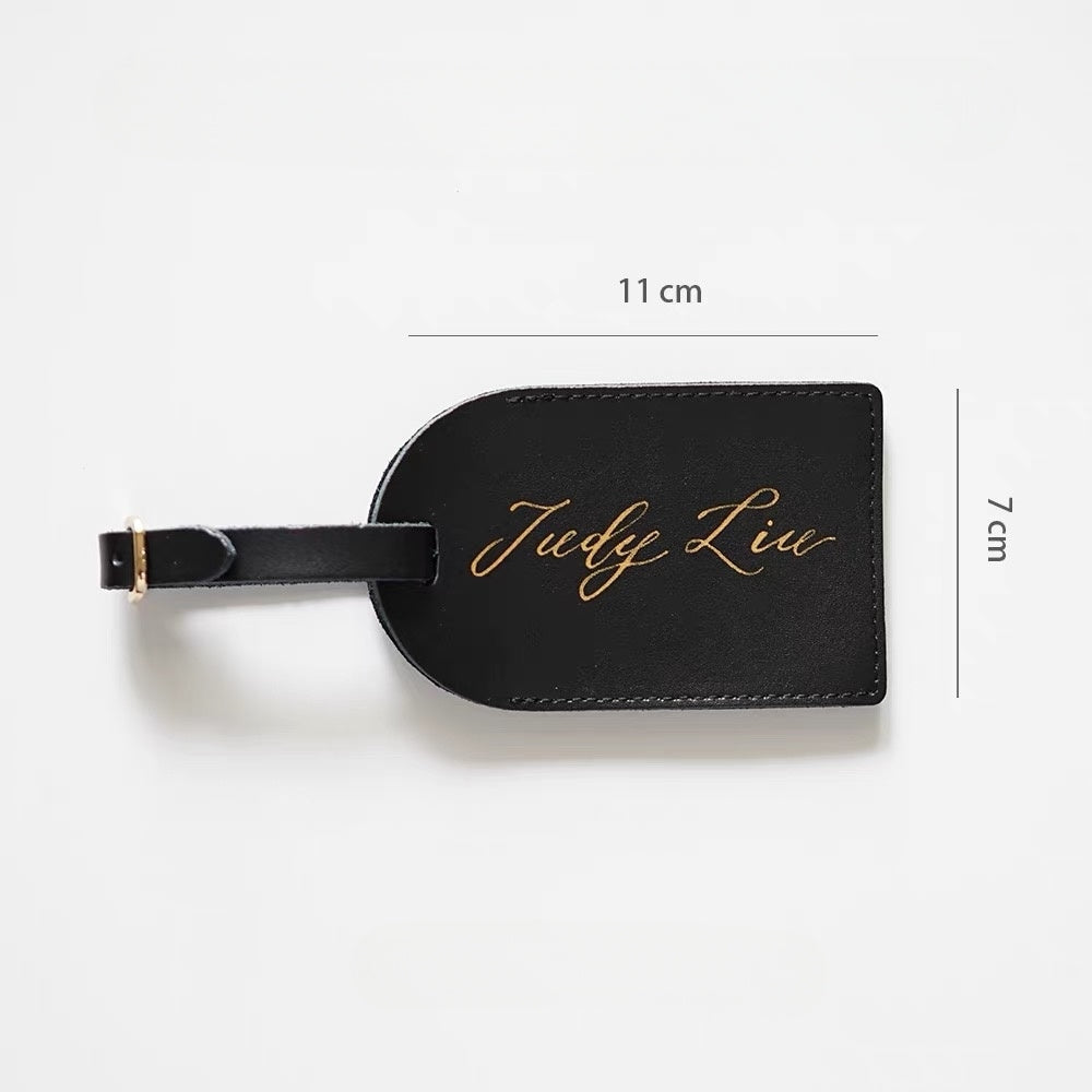 Personalized Genuine Leather Luggage Tag with Custom Handwritten Calligraphy | Travel Gift & Bridesmaid Favor