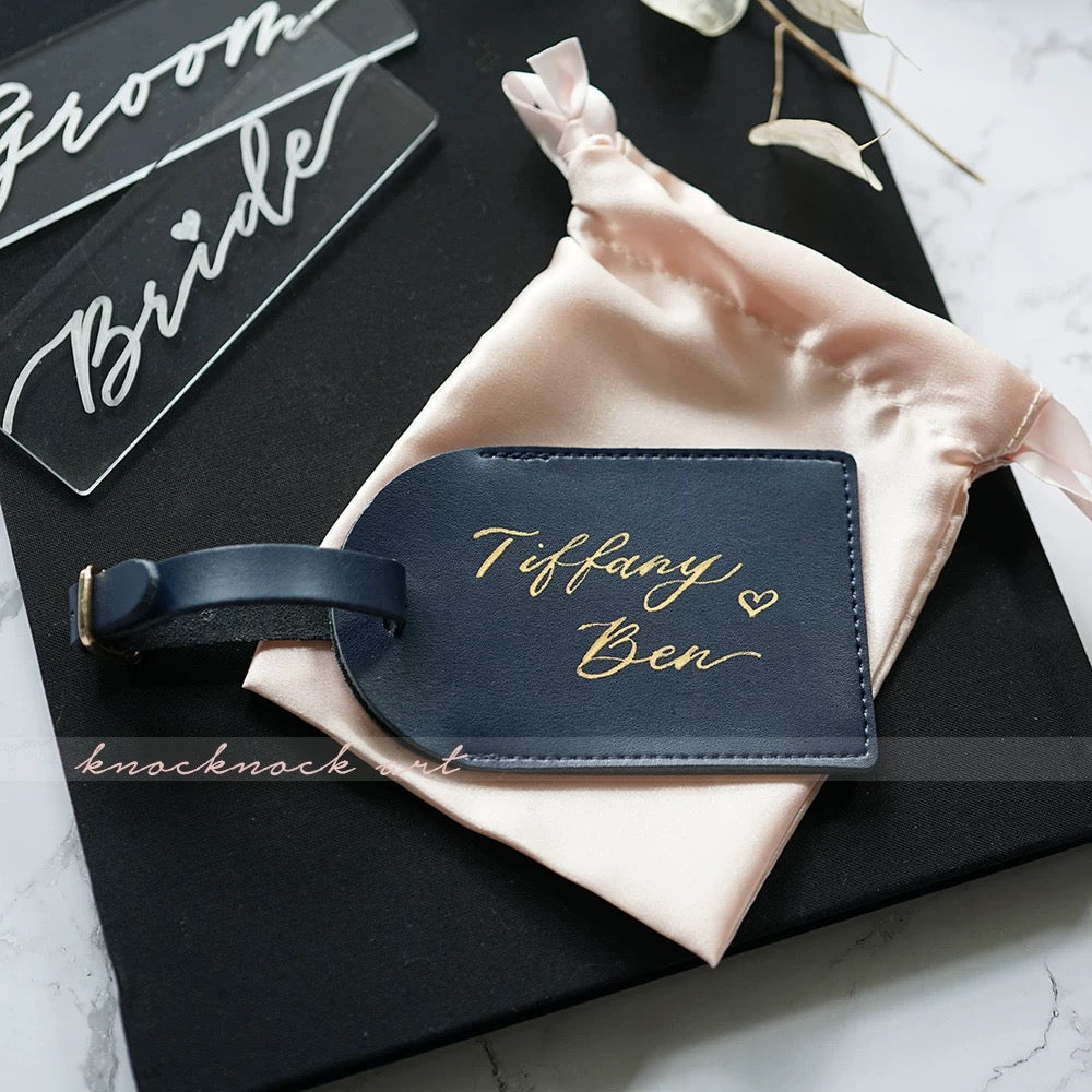 Personalized Genuine Leather Luggage Tag with Custom Handwritten Calligraphy | Travel Gift & Bridesmaid Favor